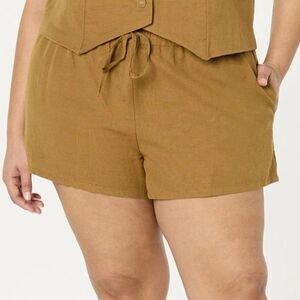 The Drop Emilie Relaxed Linen Shorts Mustard Yellow Women’s Plus Size 2X NWT